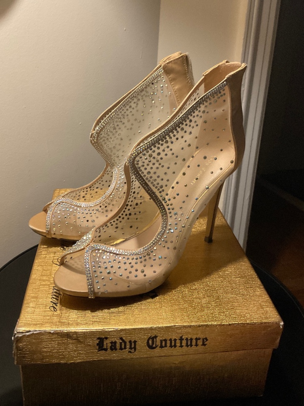 Lady Couture rhinestone Heel booties champagne gold
